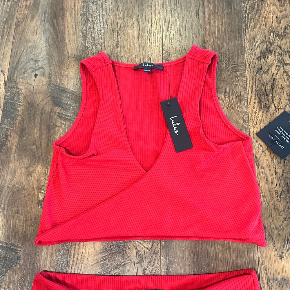 NWT! Lulus Make My Move Red Ribbed Twist-front Two-piece Midi Dress - Picture 6 of 16